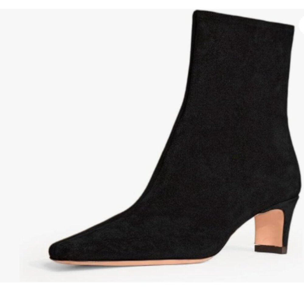 miss left Black-suede Side Zipper Low Heel Ankle Boots Square Toe Ladies Booties
